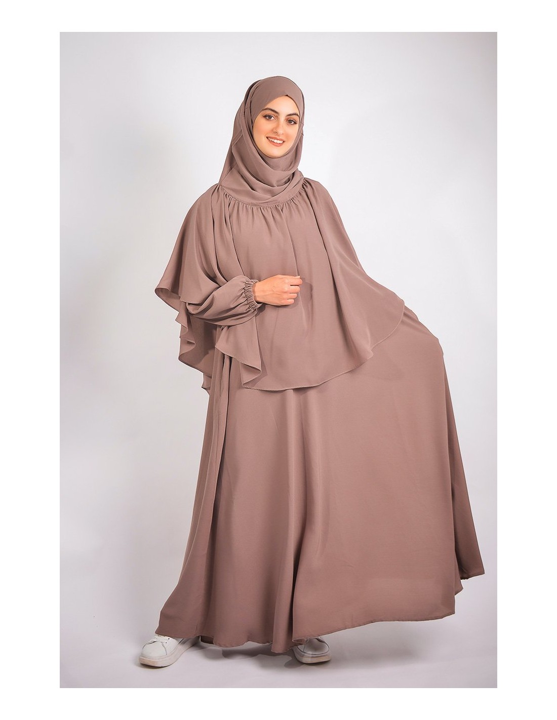 ABAYA REGENSCHIRM + KHIMAR MIT STIRNRUNZELN